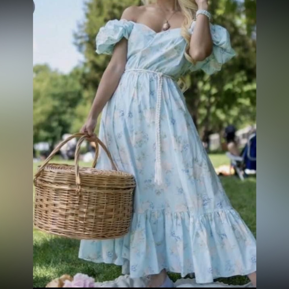 LoveShackFancy Light Blue Floral Dress